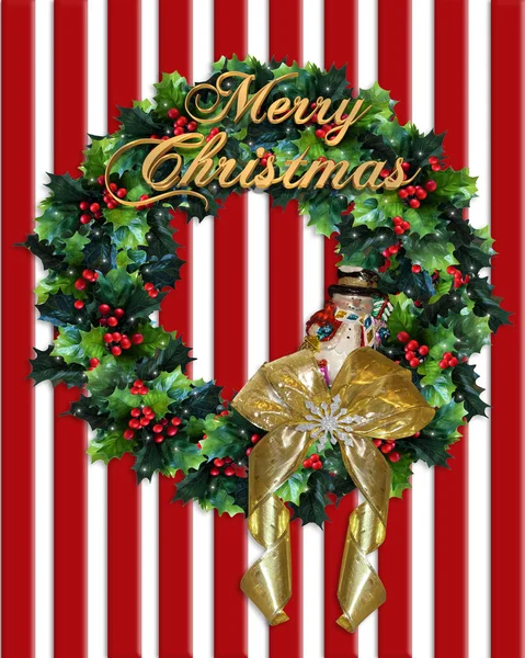 Merry Christmas Wreath gold text — Stock Photo, Image