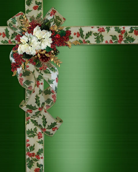 クリスマス国境ホリー リボンと花 — ストック写真
