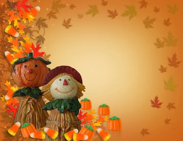 Halloween pompoen grens scarecrow — Stockfoto