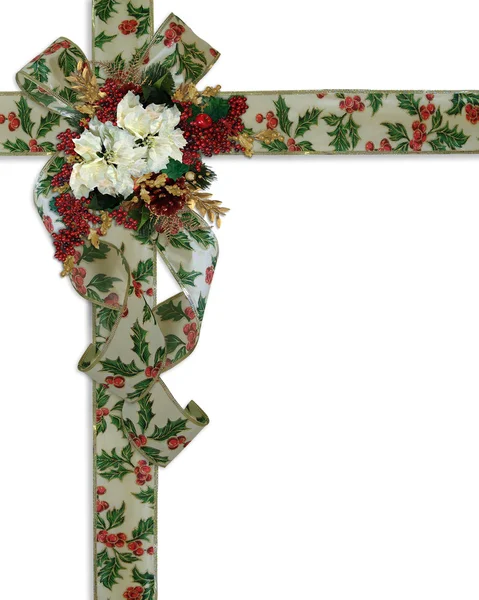Christmas Border Holly ribbon and bow — Stock Photo, Image