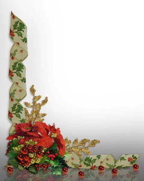 Boże Narodzenie granica holly wstążki kwiaty — Zdjęcie stockowe