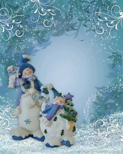 Navidad muñeco de nieve frontera azul — Foto de Stock