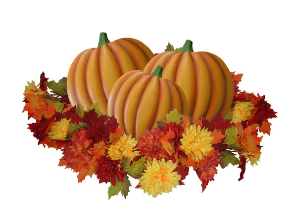 Halloween Pumpkins and Fall Leaves — Stock Photo, Image