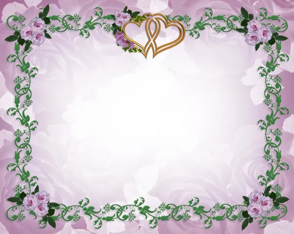 Floral border lavender roses invitation — Stock Photo, Image
