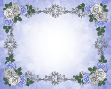 Wedding invitation border blue roses clipart