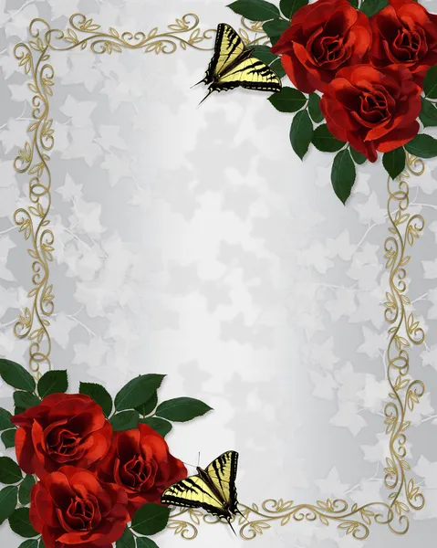 Einladung zur Hochzeit mit roten Rosen — Stockfoto