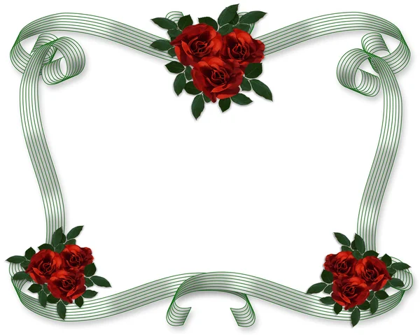 Zaproszenie ślubne wstążki czerwone róże — Zdjęcie stockowe