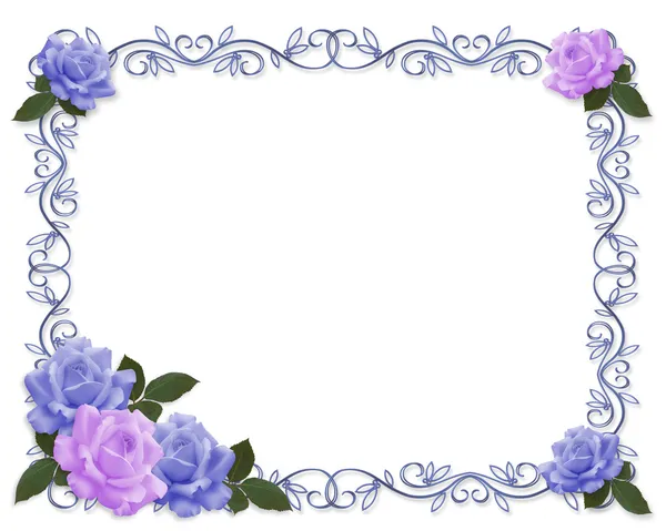 Wesele zaproszenie niebieskie róże lawendy — Zdjęcie stockowe