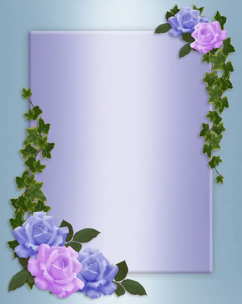 Bröllop inbjudan blå rosor och murgröna — Stockfoto