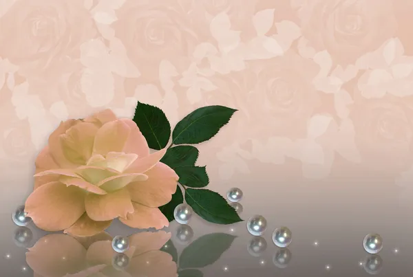 婚礼邀请桃玫瑰和珍珠 — 图库照片