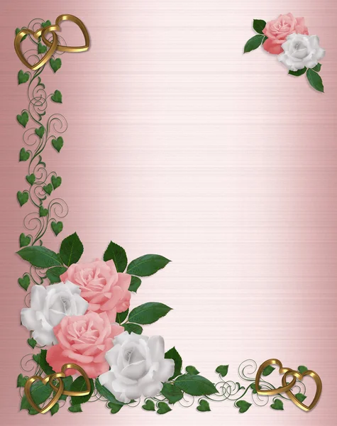 Róże różowy biały ślub zaproszenia — Zdjęcie stockowe