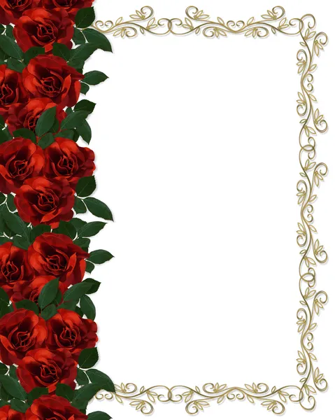Piros rózsák határ meghívást — Stock Fotó