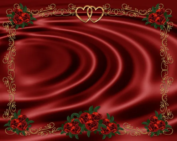 Röda rosor på satin inbjudan — Stockfoto