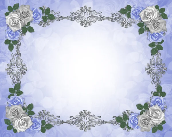 Wedding invitation border blue roses — Stock Photo, Image