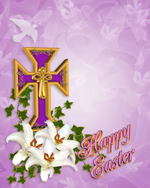 Húsvéti háttér kereszt és a liliom — Stock Fotó