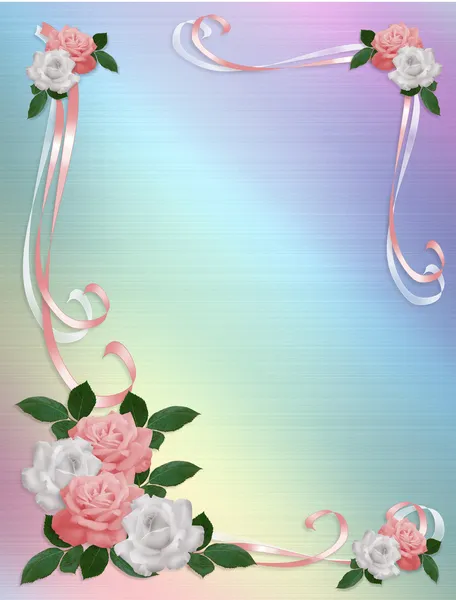 玫瑰的粉红色白色婚礼模板边框 — 图库照片