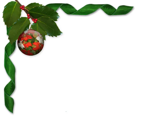 クリスマスのヒイラギとリボンの罫線 — ストック写真