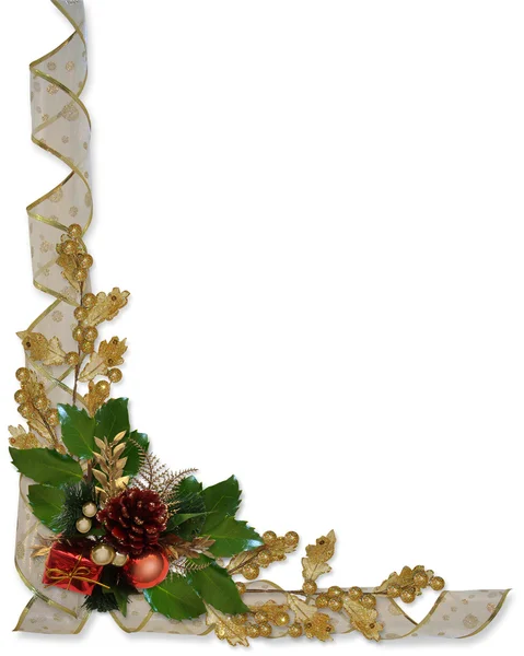 stock image Christmas Holly and ribbons border