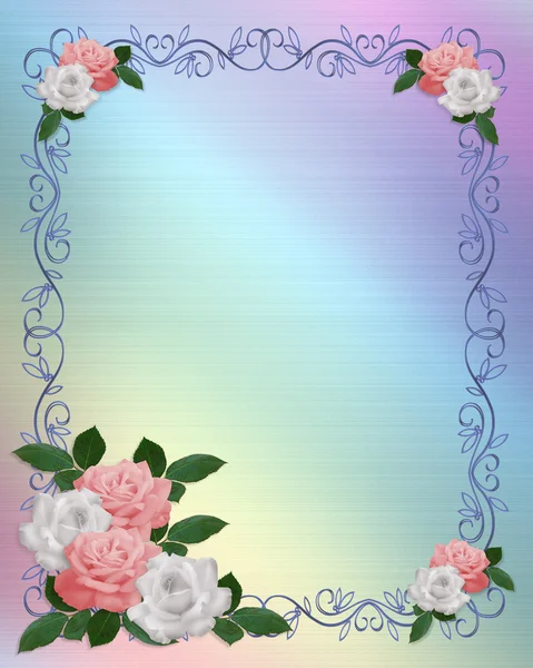 Roses Border pink white wedding template — Stock Photo, Image