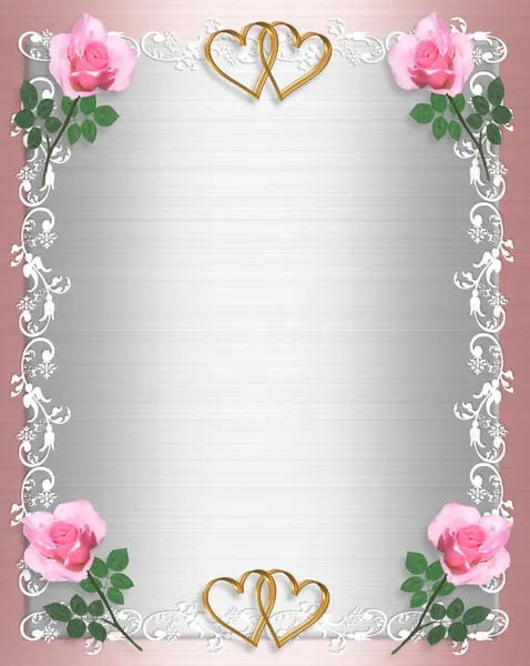 婚礼请柬粉色缎面玫瑰 — 图库照片