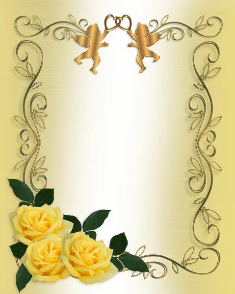 婚礼邀请黄玫瑰边框 — 图库照片