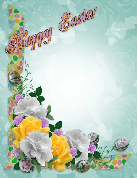 Easter Floral border roses ribbons — Stock Photo, Image