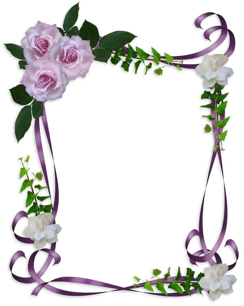 Düğün davetiyesi sınır lavender roses — Stok fotoğraf