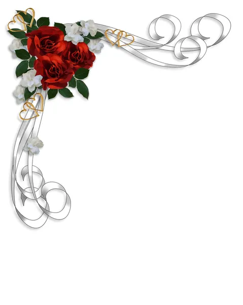 Bruiloft uitnodiging rode rozen grens — Stockfoto