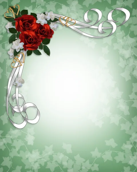 結婚式招待状赤いバラの罫線 — ストック写真