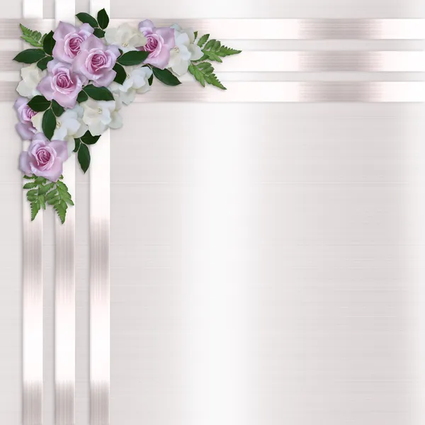 Rosas y cintas de satén invitati boda —  Fotos de Stock