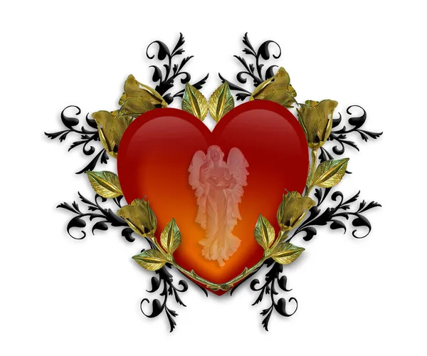 Ангел-хранитель Красное Сердце 3D Графика — стоковое фото