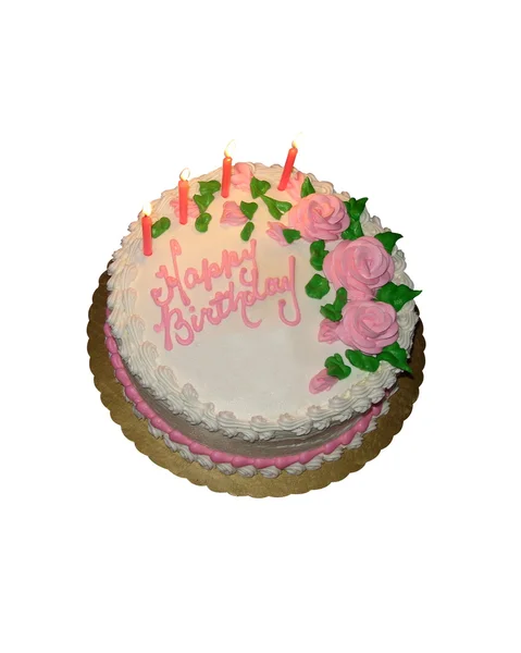 孤立的生日蛋糕粉红玫瑰 — 图库照片