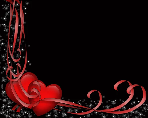 Alla hjärtans dag röda hjärtan gränsen svart — Stockfoto