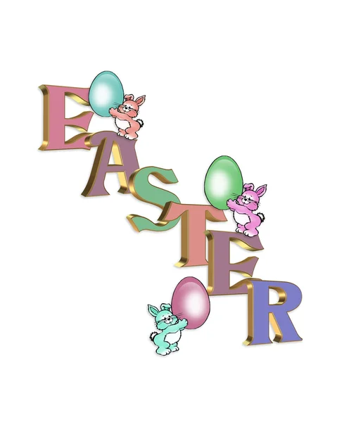 Easter bunnies and 3D text — Stock Photo, Image
