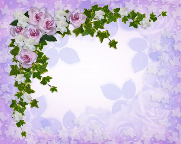 장미와 치자 꽃 테두리 — 스톡 사진