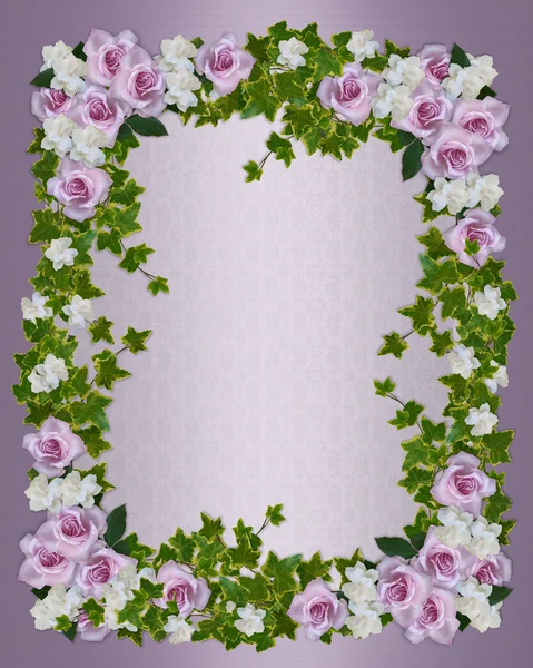 Rózsa és Gardéniák virágos határ — Stock Fotó