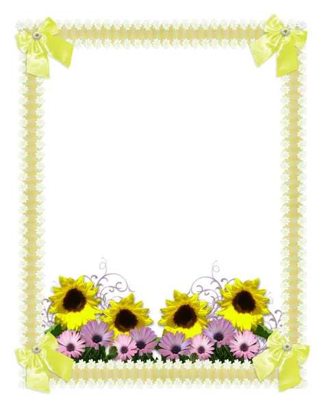 Girassóis de primavera de borda floral — Fotografia de Stock