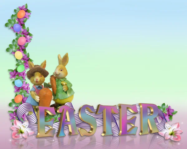 Easter Border eggs bunnies — Stock Photo, Image
