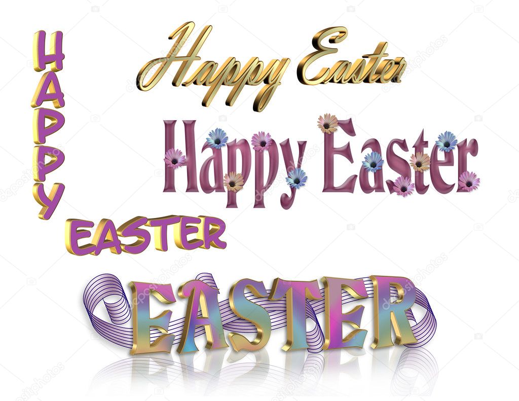 Happy Easter text 3D set of 4