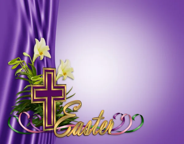 Borde floral de Pascua Cruz y lirios —  Fotos de Stock