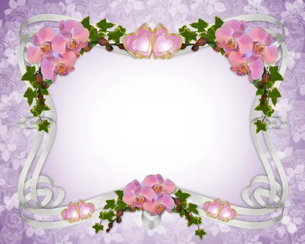 Орхидеи и свадебное приглашение из плюща — стоковое фото