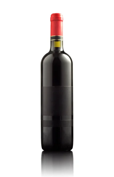 红葡萄酒瓶，带空标签 — 图库照片