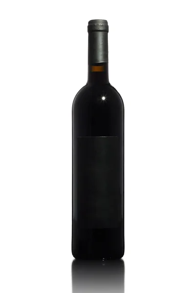 Röd vinflaska med tom etikett — Stockfoto