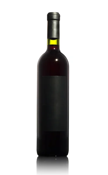 Röd vinflaska med tom etikett — Stockfoto