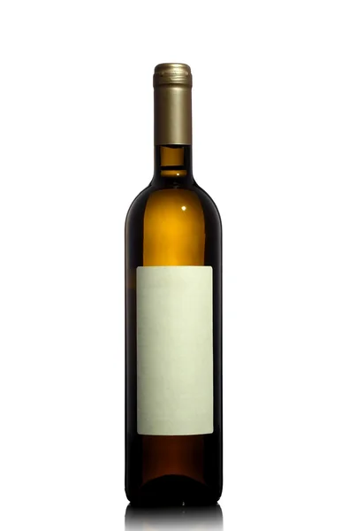 Біла пляшка вина з порожньою етикеткою — стокове фото