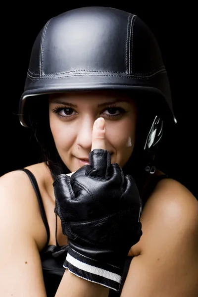 Chica con casco de estilo Ejército de los Estados Unidos —  Fotos de Stock