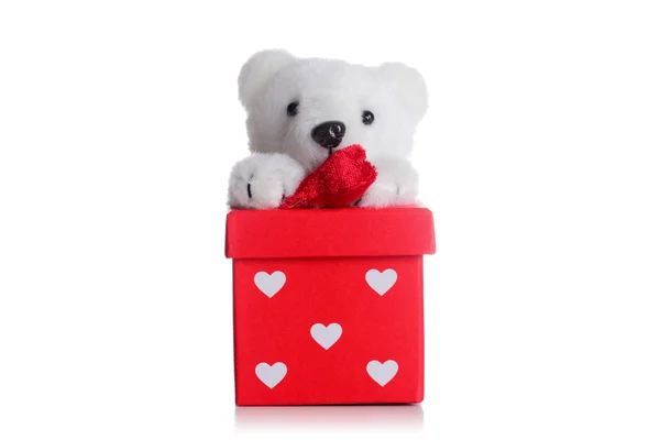 stock image Teddy bear on a red giftbox