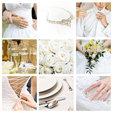 Collage of nine wedding photos clipart