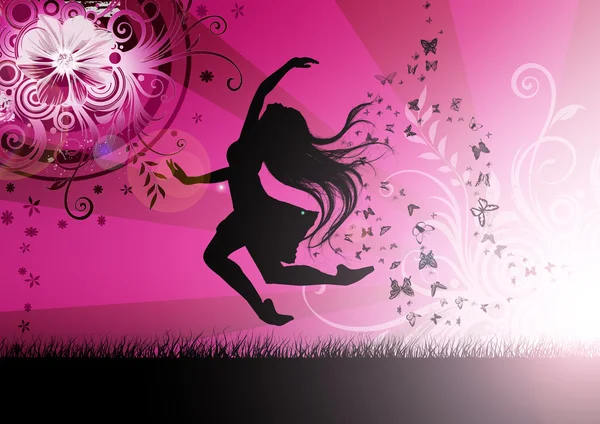 Dancing girl illustration with butterfly — Stock Photo, Image