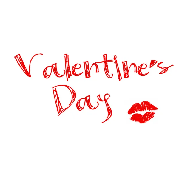 Texto del día de San Valentín con labios rojos — Foto de Stock